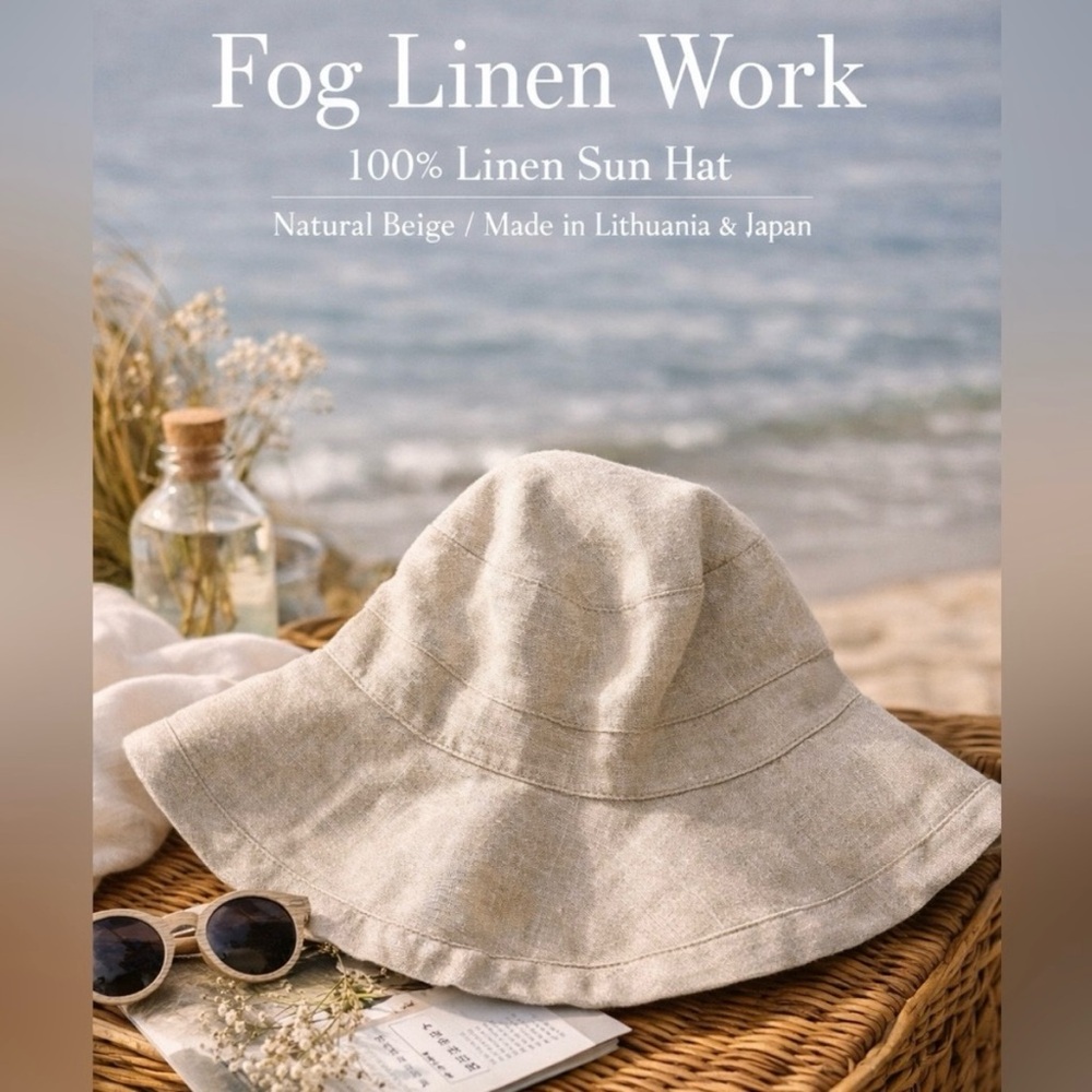 Fog Linen Work Loge Linen Sun Hat Natural Beige Floppy Bucket Lithuania Japan